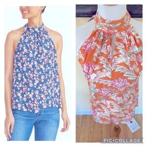 Rachel by Rachel Roy Tangerine Floral Sleeveless Halter Tank Women’s Small